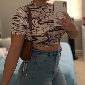 Brown swirl crop top